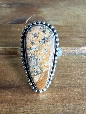 Women Jewelry Jasper Statement Gemstone Ring Size 8 Silver 925 Bohemian Boho